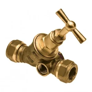 Bonfix stopkraan met aftapgelegenheid, messing, Kiwa, 2x knel, 12 mm Voordeelprijs