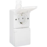 Niko 701-37842 Spuitwaterdicht dubbel verticaal stopcontact 16 A/250 Vac met beschermingsafsluiters en voorbedraad Inclusief doos met één M20-ingang met wartel Schroefklemmen Wit Betaalbaar