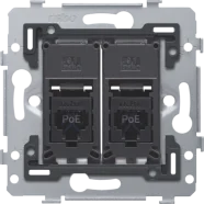 Niko 170-79262 2 RJ45-aansluitingen UTP Cat. 6, klaar voor PoE++, vlakke uitvoering, incl. sokkel 71 x 71 mm met schroefbevestiging Merkproduct