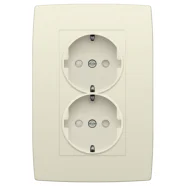 Niko 100-67835 Dubbele compacte wandcontactdoos, ultravlak verticaal met randaarde en volplaat, Cream Laatste Versie