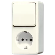 Hoge Kwaliteit Jung 676 A Combinatie wandcontactdoos met beschermingscontact, wipschakelaar universeel 1-polig of wissel Wit