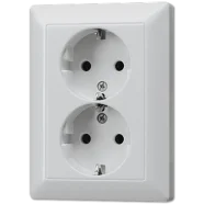 Jung AL 5020 KI-L 2-voudige wandcontactdoos met beschermingscontact, met geïntegreerde verhoogde aanrakingsveiligheid Aluminium (enkelvoudige inbouwdoos) Op = Op