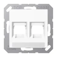 Premium Jung A 1569-2 NA WE WW Afdekking (klikbevestiging) voor modular jack 2-voudig UMA-CAT6A Radiall, Panduit, Assmann Met tekstvenster AS/A range Alpine wit