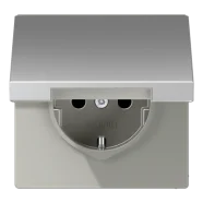Lage Prijs Jung AL 1520 NKL Wandcontactdoos met beschermingscontact met klapdeksel Aluminium