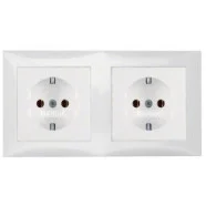 Seizoensaanbieding Berker 47208989 S.1 Wandcontactdoos tweevoudig met afdekraam en randaarde voor duo-dozen Polarwit glanzend