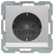 Premium Berker 47496084 Q.1/Q.3/Q.7 Wandcontactdoos met randaarde en tekstveld verhoogd aanraakveilig Alulook soft finish
