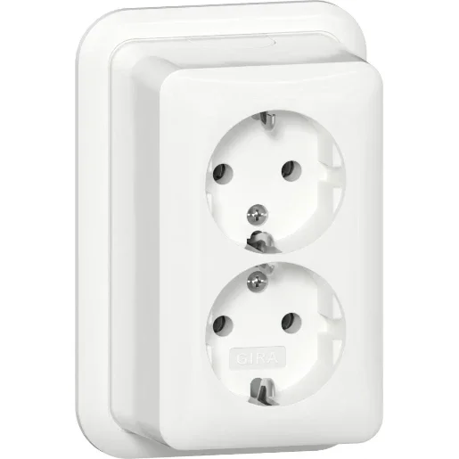 Dagaanbieding Gira 478011 2-v wandcontactdoos randaarde opbouw met montageplaat zuiver wit glanzend