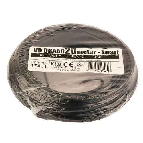 Tijdelijk Beschikbaar VD draad 1.5mm2 zwart op ring 20mtr