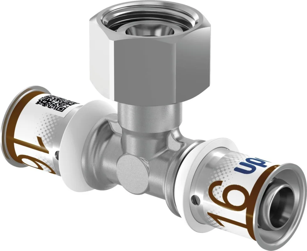 Uponor S-Press t-stuk 16 x 1/2" x 16 messing vertind Gratis Retour