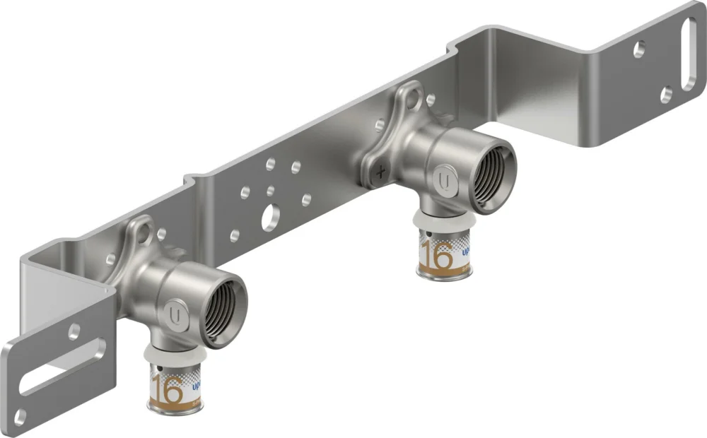 Uponor S-Press muurplaat dubbel 16 x 1/2" messing vertind 80 Laatste Kans