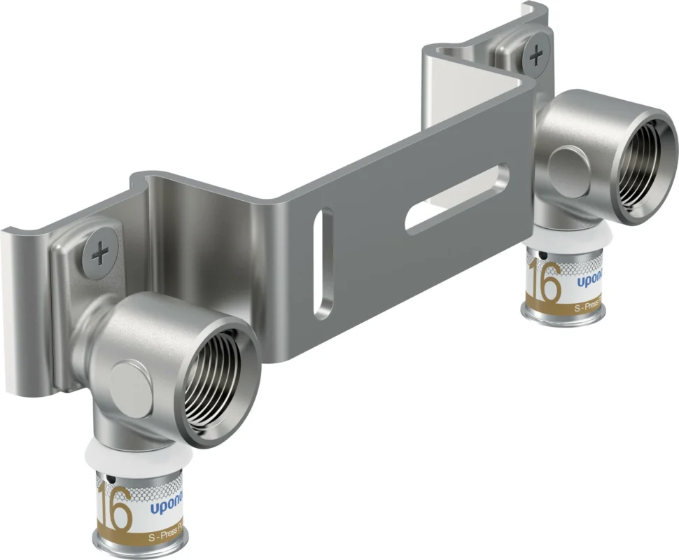 Uponor S-Press muurplaat dubbel 16 x 1/2" messing vertind 150 Gratis Retour