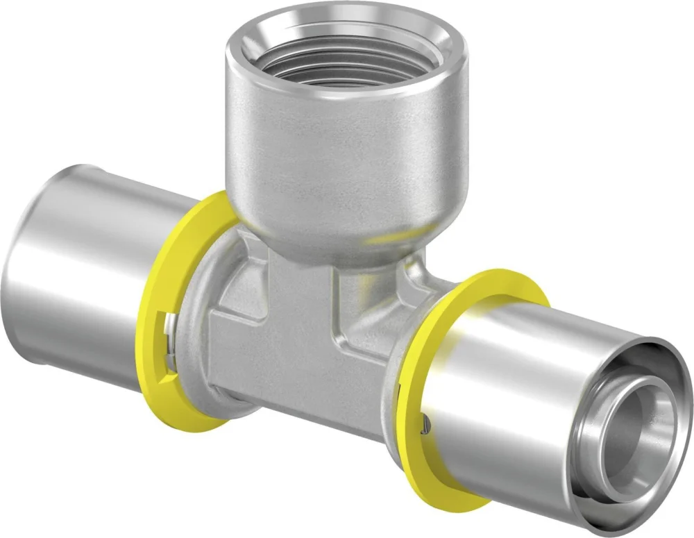 Uponor gas t-stuk binnendraad 20 x 1/2" x 20 messing vertind Alleen Vandaag