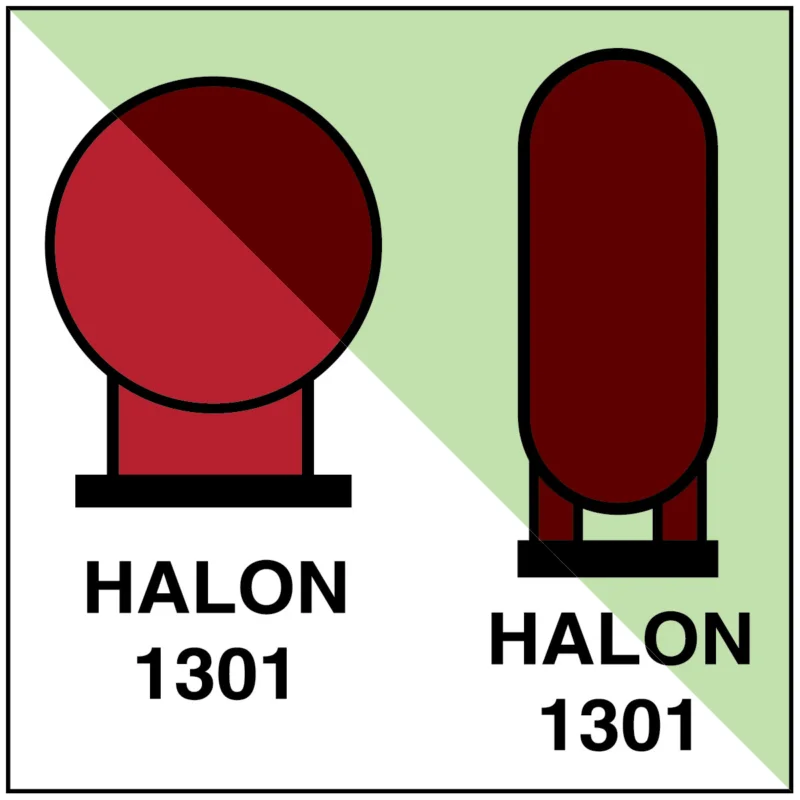 Actieprijs Brady - Brandbestrijdingspictogram - Halon 1301-flessen in beschermde ruimte geplaatst ­ IMO - F/IMO150-SA-PHOLUMB-150x150/1-B - 195408 - 86195408