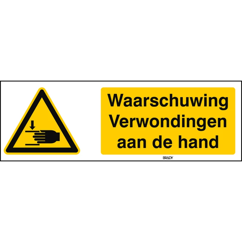 Aanbieding Brady - Waarschuwingspictogram - ISO Veiligheidspictogram - Waarschuwing Verwondingen aan de hand - W/W024/NL334/TW-450X150-1 - 236101 - 86236101