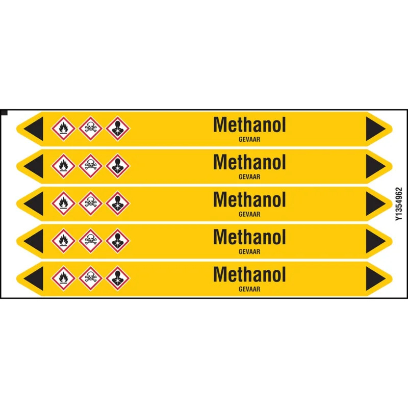 Weekendaanbieding Brady - Standaard - Individuele leidingmerkers op kaart met geperforeerde pijlen, met pictogrammen - METHANOL150X12CARD-T1-P2 - N004410 - 86004410