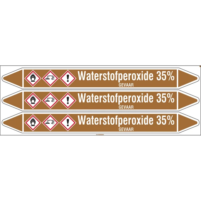 Aanbieding Brady - Standaard - Individuele leidingmerkers op kaart met geperforeerde pijlen, met pictogrammen - WATERSTOFPEROXIDE35%355X37CARD-T1-P18 - N005470 - 86005470