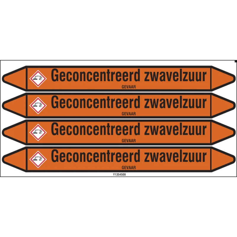 Aanbieding Brady - Standaard - Individuele leidingmerkers op kaart met geperforeerde pijlen, met pictogrammen - GECONCENTR.ZWAVELZUUR250X26CARD-T1-P22 - N006478 - 86006478