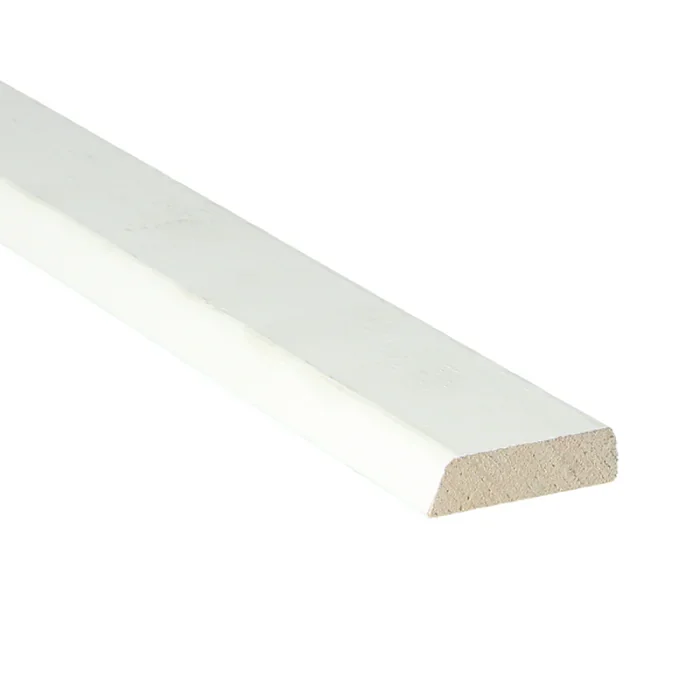 Meranti Hardhout deurlijst koplat Schuin 10x45 mm Wit gegrond - 16441 Hoge Kwaliteit