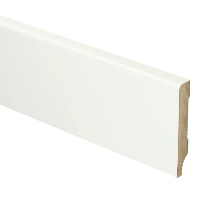 Vochtwerende MDF plint Modern 9x55mm Gelakt Verkeerswit RAL9016 - 15970 Op = Op