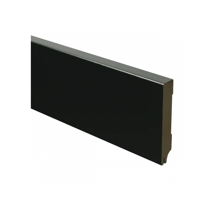 Vochtwerende MDF plint Modern 15x90mm Gelakt Zwart RAL9005 (Incl. geluid reducerende uitsparing) - 16343 Gereduceerde Prijs