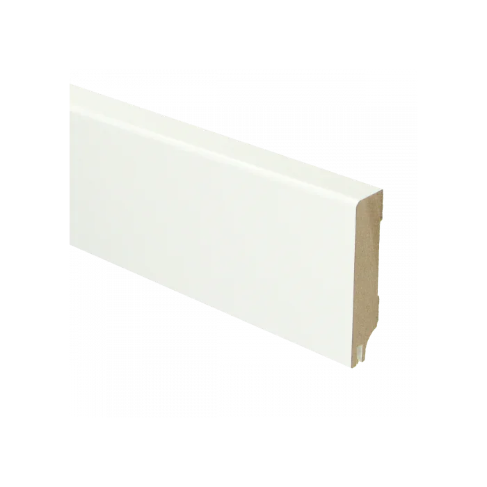 Nieuw Vochtwerende MDF plint Modern 15x70mm Gelakt Verkeerswit RAL9016 (Incl. geluid reducerende uitsparing) - 16344