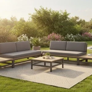 Snelle Levering Betis loungeset voor buiten met kussens - antraciet en teak afwerking