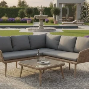 Mira Outdoor Koffiehoekset - Moderne Antraciet en Teak afwerking Exclusieve Aanbieding