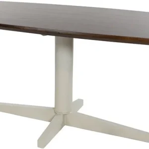 Voordeelprijs Eetkamertafel 220, Deens ovaal, poot beige, mango bruin-walnoot